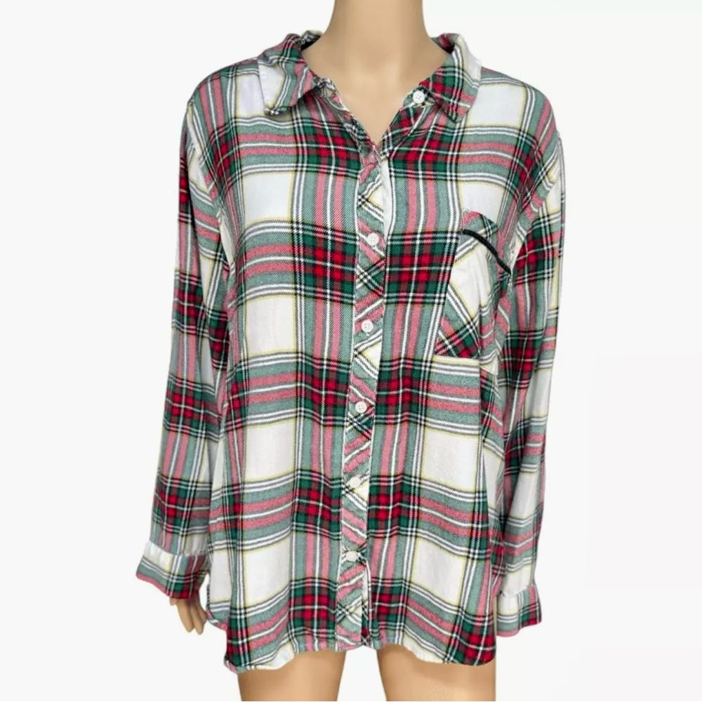Aerie Cream Plaid Flannel Pajama Top